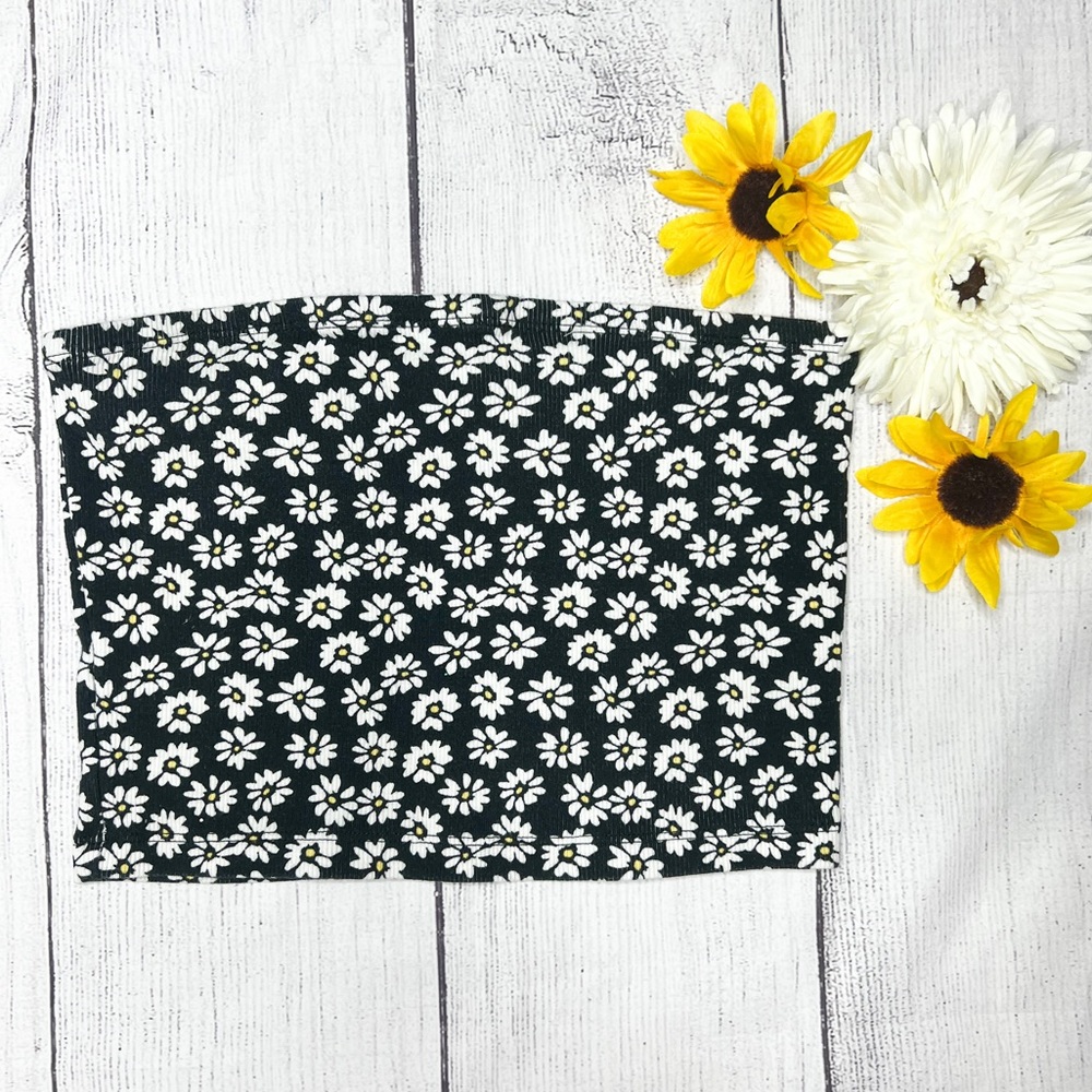 Forever 21 Rib-Knit Daisy Print Tube Top Size M